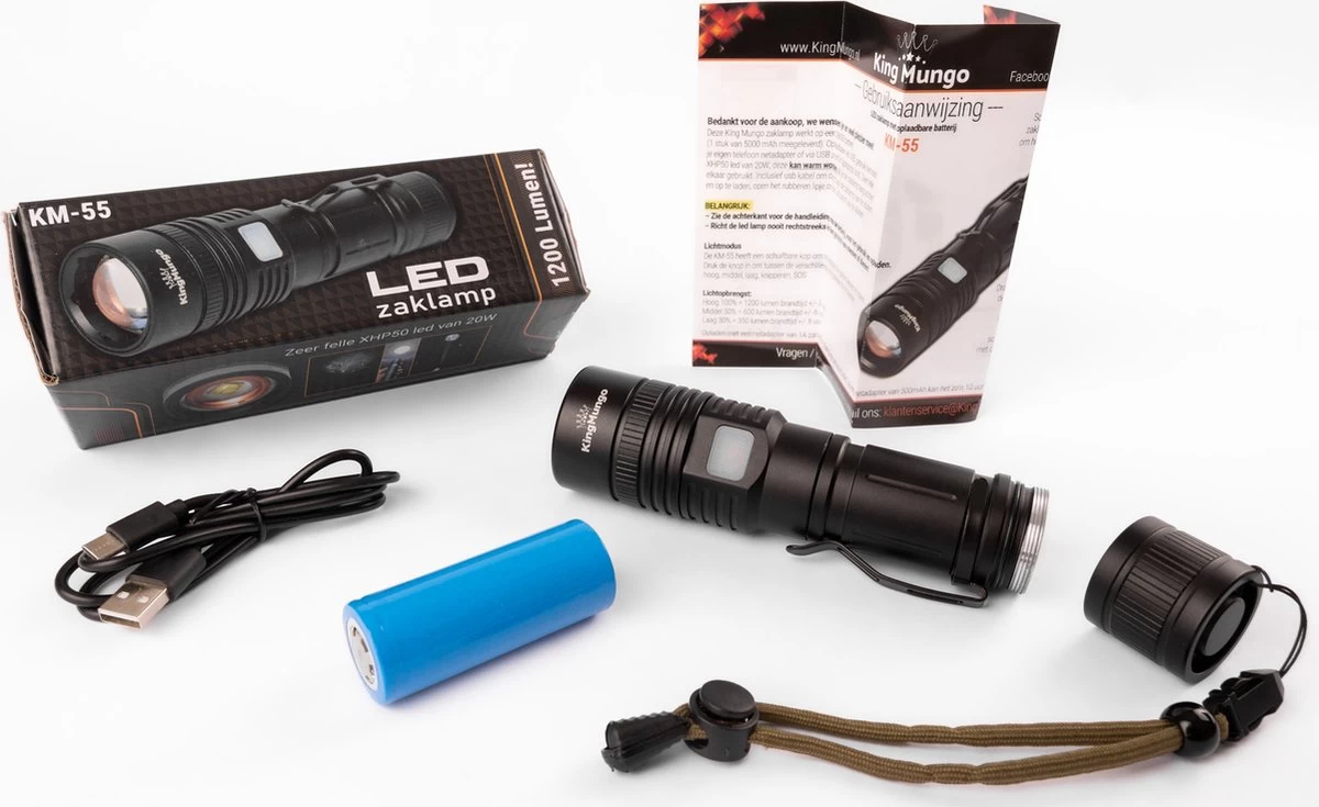 Lampe De Poche LED 5000 MAh Lampe De Poche Militaire Rechargeable USB | Très Lumineux 1200 Lumens Réels | Lampe De Poche Tactique King Mungo KM-55 7 Lampe De Poche LED 5000 MAh Lampe De Poche Militaire Rechargeable USB | Très Lumineux 1200 Lumens Réels | Lampe De Poche Tactique King Mungo KM-55 – Image 5