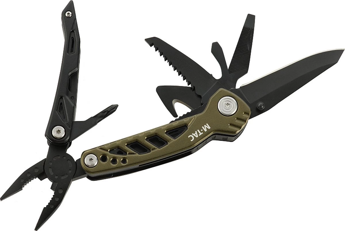 RAMBUX® M-Tac - Multitool - Vert Armée - Tactique - Couteau De Poche & Cutter & Ouvre-bouteille - Tournevis & Dénudeur & Scie à Main - Matériau Robuste - Acier Inoxydable 420 - Ergonomique 3 RAMBUX® M-Tac - Multitool - Vert Armée - Tactique - Couteau De Poche & Cutter & Ouvre-bouteille - Tournevis & Dénudeur & Scie à Main - Matériau Robuste - Acier Inoxydable 420 - Ergonomique
