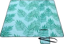 SONGMICS Couverture De Pique-Nique, 200 X 150 Cm, Grand Tapis De Pique-Nique Imperméable Pour Camping, Parc, Jardin, Plage, Lavable En Machine, Pliable, Motif Fougère Et Bleu