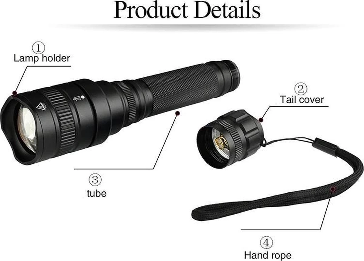 DrPhone LED Pro 01 - Lampe De Poche LED XHP 70 Strong - Lampe De Poche - Zoom / Arrière - DrPhone De Batterie - Étanche / étanche - Antidéflagrant - Zwart 10 DrPhone LED Pro 01 - Lampe De Poche LED XHP 70 Strong - Lampe De Poche - Zoom / Arrière - DrPhone De Batterie - Étanche / étanche - Antidéflagrant - Zwart – Image 8