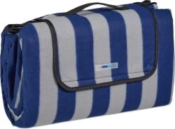Relaxdays Couverture De Pique-nique Rayé Bleu-gris - 200x200 Cm - Couverture Polaire - Serviette De Plage Xxl