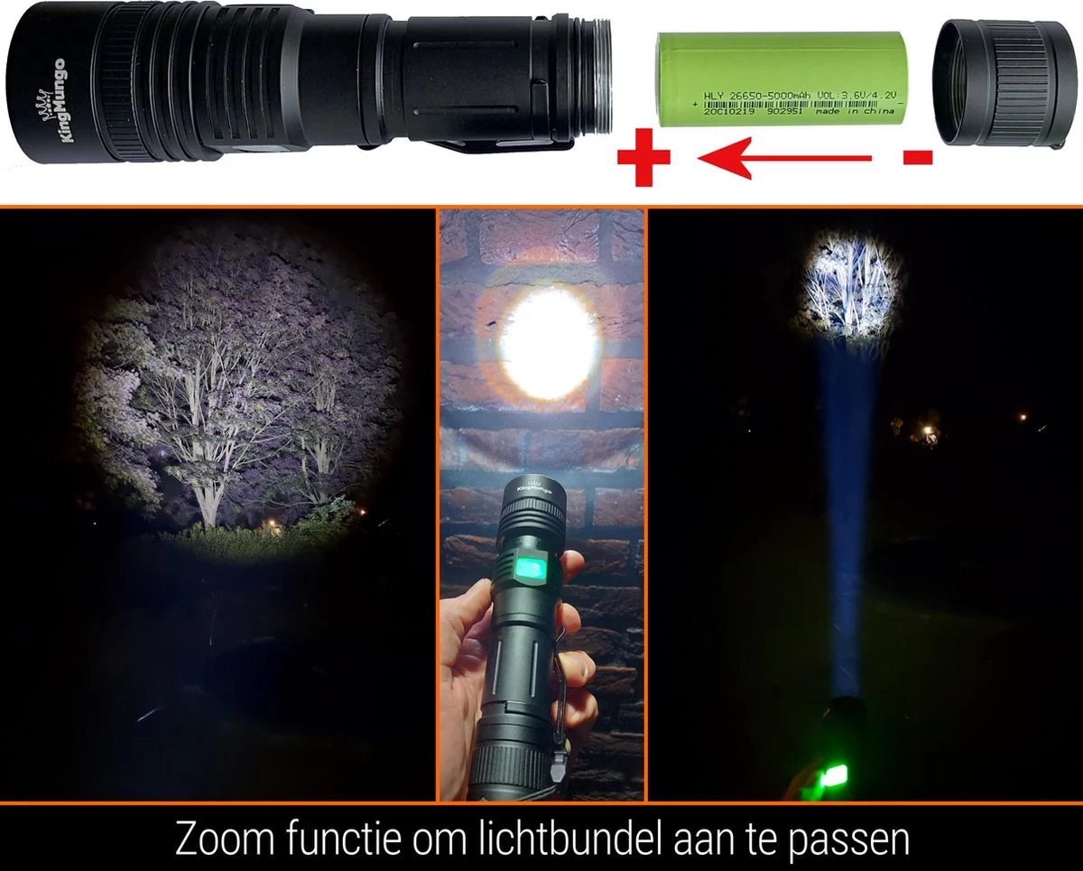 Lampe De Poche LED 5000 MAh Lampe De Poche Militaire Rechargeable USB | Très Lumineux 1200 Lumens Réels | Lampe De Poche Tactique King Mungo KM-55 8 Lampe De Poche LED 5000 MAh Lampe De Poche Militaire Rechargeable USB | Très Lumineux 1200 Lumens Réels | Lampe De Poche Tactique King Mungo KM-55 – Image 6