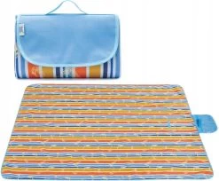 Tapis De Pique-nique De Plage - 145x200 Cm - Imperméable - Rayé Blauw Oranje Avec Motif Papillon - Couverture De Pique-nique