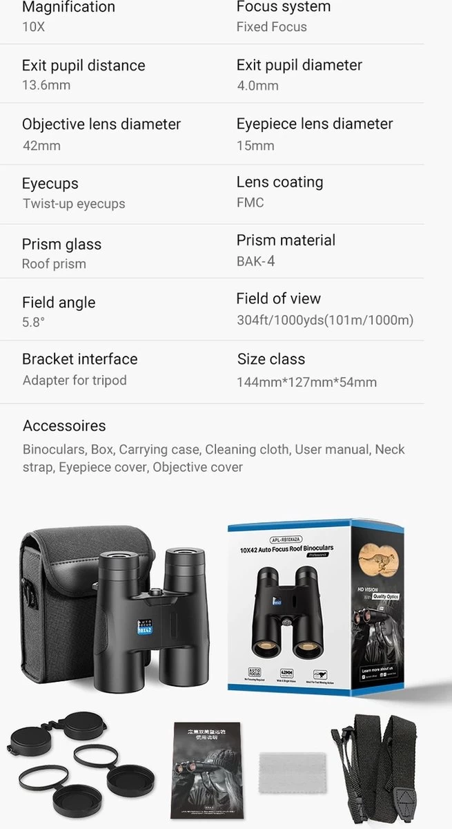 DrPhone APL11 Jumelles Professionnelles Puissantes Avec Mise Au Point Automatique Unique - 10X42 - Objectifs Entièrement Multi - Grossissement 10x - Objectif 42MM - BAK4 - Zwart 7 DrPhone APL11 Jumelles Professionnelles Puissantes Avec Mise Au Point Automatique Unique - 10X42 - Objectifs Entièrement Multi - Grossissement 10x - Objectif 42MM - BAK4 - Zwart – Image 5