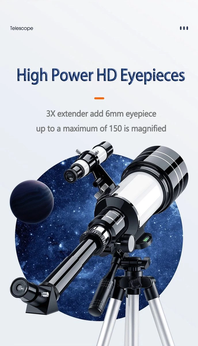 DrPhone SUPERNOVAX2 Junior Astronomical HD Télescope Portable - 300X70mm - Grossissement 150x - Monoculaire Avec Trépied Et Support De Téléphone - Convient Aux Débutants En Astronomie/ Enfants Et Adultes 7 DrPhone SUPERNOVAX2 Junior Astronomical HD Télescope Portable - 300X70mm - Grossissement 150x - Monoculaire Avec Trépied Et Support De Téléphone - Convient Aux Débutants En Astronomie/ Enfants Et Adultes – Image 5