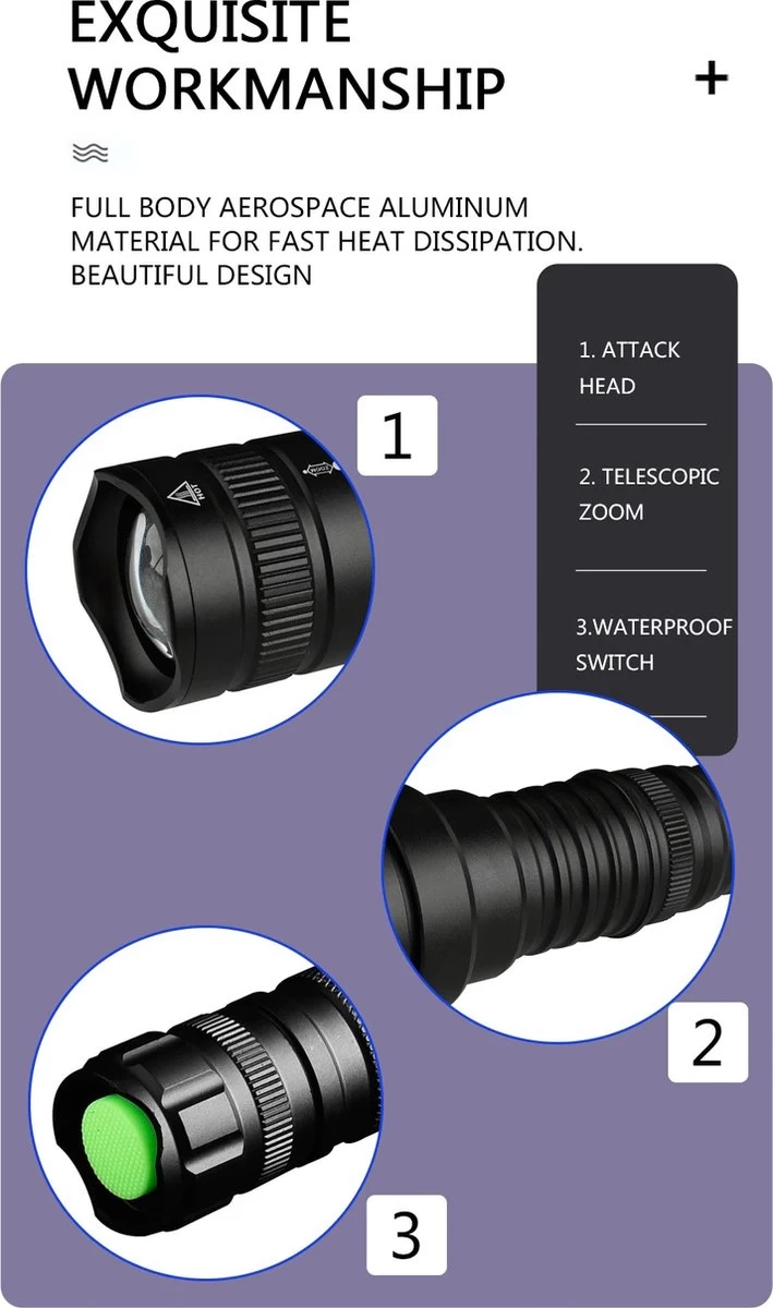 DrPhone LED Pro 01 - Lampe De Poche LED XHP 70 Strong - Lampe De Poche - Zoom / Arrière - DrPhone De Batterie - Étanche / étanche - Antidéflagrant - Zwart 12 DrPhone LED Pro 01 - Lampe De Poche LED XHP 70 Strong - Lampe De Poche - Zoom / Arrière - DrPhone De Batterie - Étanche / étanche - Antidéflagrant - Zwart – Image 10