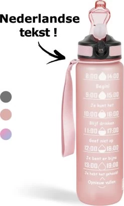 Lacardia Motivation Water Bottle Or Rose 'Dutch Text' - Gourde Avec Paille - Gourde 1 Litre - Gourde Avec Marquage De L'heure -Magasin D'Équipement De Plein Air 723x1200 2