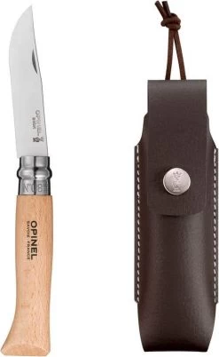 Couteau De Poche Opinel Tradition Inox N ° 8 - Lame 85 Mm - Boîtier Marron - Acier Inoxydable & Bois De Hêtre - Virobloc