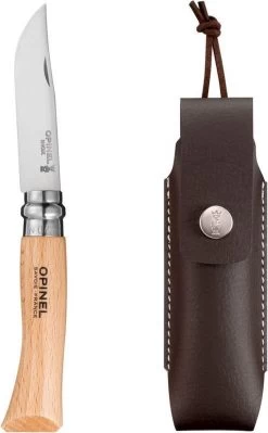 Couteau De Poche Opinel Tradition Inox N ° 7 - Lame 80 Mm - Boîtier Marron - Acier Inoxydable & Bois De Hêtre - Virobloc