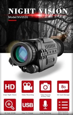 DrPhone Monoculaire Vision Nocturne 720P - 5X35 - Vision Nocturne Optique Numérique - Infrarouge HD Avec Photo/Vidéo Enregistrement/Lecture/Fonction - Zwart -Magasin D'Équipement De Plein Air 763x1200