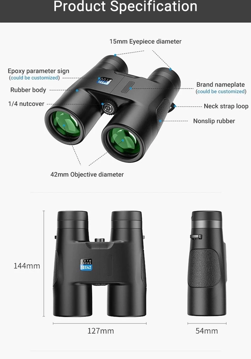 DrPhone APL11 Jumelles Professionnelles Puissantes Avec Mise Au Point Automatique Unique - 10X42 - Objectifs Entièrement Multi - Grossissement 10x - Objectif 42MM - BAK4 - Zwart 8 DrPhone APL11 Jumelles Professionnelles Puissantes Avec Mise Au Point Automatique Unique - 10X42 - Objectifs Entièrement Multi - Grossissement 10x - Objectif 42MM - BAK4 - Zwart – Image 6