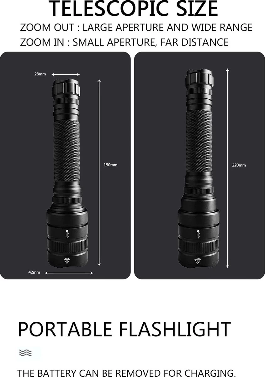 DrPhone LED Pro 01 - Lampe De Poche LED XHP 70 Strong - Lampe De Poche - Zoom / Arrière - DrPhone De Batterie - Étanche / étanche - Antidéflagrant - Zwart 9 DrPhone LED Pro 01 - Lampe De Poche LED XHP 70 Strong - Lampe De Poche - Zoom / Arrière - DrPhone De Batterie - Étanche / étanche - Antidéflagrant - Zwart – Image 7