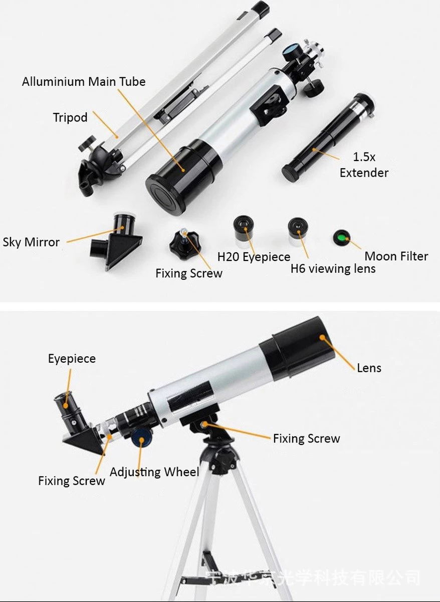 Réfracteur Pro-Care Lentille En Glas 50 Mm Télescope à Tube En Aluminium 39,5 Cm - Longueur Focal Jusqu'à 360 Mm - Grossissement 18X à 90X - 2 Objectifs En Glas 6 Mm/20 Mm - Trépied En Aluminium De 41 Cm Pleine Taille 4 Réfracteur Pro-Care Lentille En Glas 50 Mm Télescope à Tube En Aluminium 39,5 Cm - Longueur Focal Jusqu'à 360 Mm - Grossissement 18X à 90X - 2 Objectifs En Glas 6 Mm/20 Mm - Trépied En Aluminium De 41 Cm Pleine Taille – Image 2
