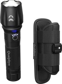 Lampe De Poche Militaire LED USB Rechargeable - 3000 Lumen - Batterie 3000 MAh - Zoom Réglable - 5 Modes D'éclairage - IP65 Résistant Aux éclaboussures - Zwart