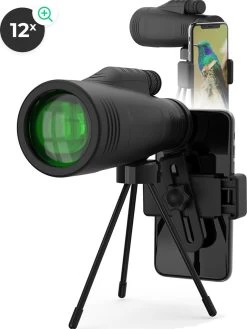 Jumelles Monoculaires Avec Trépied Jusqu'à 12x Zoom - Télescope Monoculaire Bird Viewer Avec Dragonne Et Prisma BAK4 - Longue-vue - 12x55 - Incl. Support De Téléphone