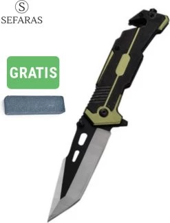 Couteau De Poche De Survie Separas Avec Pierre à Aiguiser - 3cr13/Aluminium - Pour Le Camping - Couteau De Poche De Survie En Acier Inoxydable - Vert