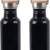 Bouteille D'eau / Gourde En Aluminium 2x Pièces Noir Avec Bouchon à Vis En Bambou 550 Ml - Gourde De Sport - Bidon -Magasin D'Équipement De Plein Air 914x1200 2