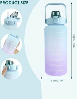 Bouteille De Sport-Bouteille- Luxe-2Litres-Apparence- Uniek-Motivation-Bouteille D'eau-Avec Marqueurs De Temps-Avec Paille-