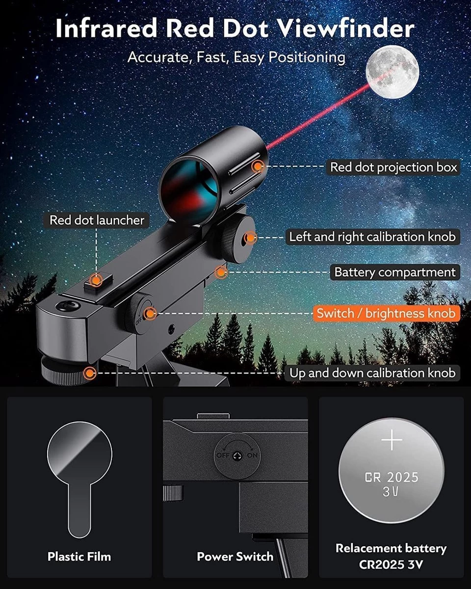 Télescope SPACEBRAIN® Pour Adultes, Ouverture De 80 Mm Et Distance Focale De 500 Mm, Télescope Réfracteur D'astronomie Professionnel Pour Enfants Et Débutants, Avec Monture AZ, 3 Oculaires Et Adaptateur Pour Smartphone. 5 Télescope SPACEBRAIN® Pour Adultes, Ouverture De 80 Mm Et Distance Focale De 500 Mm, Télescope Réfracteur D'astronomie Professionnel Pour Enfants Et Débutants, Avec Monture AZ, 3 Oculaires Et Adaptateur Pour Smartphone. – Image 3
