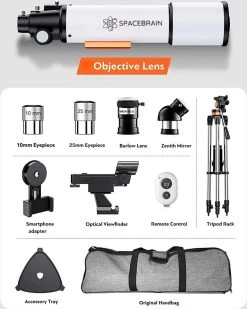Télescope SPACEBRAIN® Pour Adultes, Ouverture De 80 Mm Et Distance Focale De 500 Mm, Télescope Réfracteur D'astronomie Professionnel Pour Enfants Et Débutants, Avec Monture AZ, 3 Oculaires Et Adaptateur Pour Smartphone. 13 Télescope SPACEBRAIN® Pour Adultes, Ouverture De 80 Mm Et Distance Focale De 500 Mm, Télescope Réfracteur D'astronomie Professionnel Pour Enfants Et Débutants, Avec Monture AZ, 3 Oculaires Et Adaptateur Pour Smartphone. -Magasin D'Équipement De Plein Air 960x1200 3