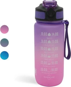 LaCardia Dutch Motivation Water Bottle Rose Violet 'Dutch Text' - Gourde 600ML - Gourde Avec Marquage De L'heure - Avec Paille - 0